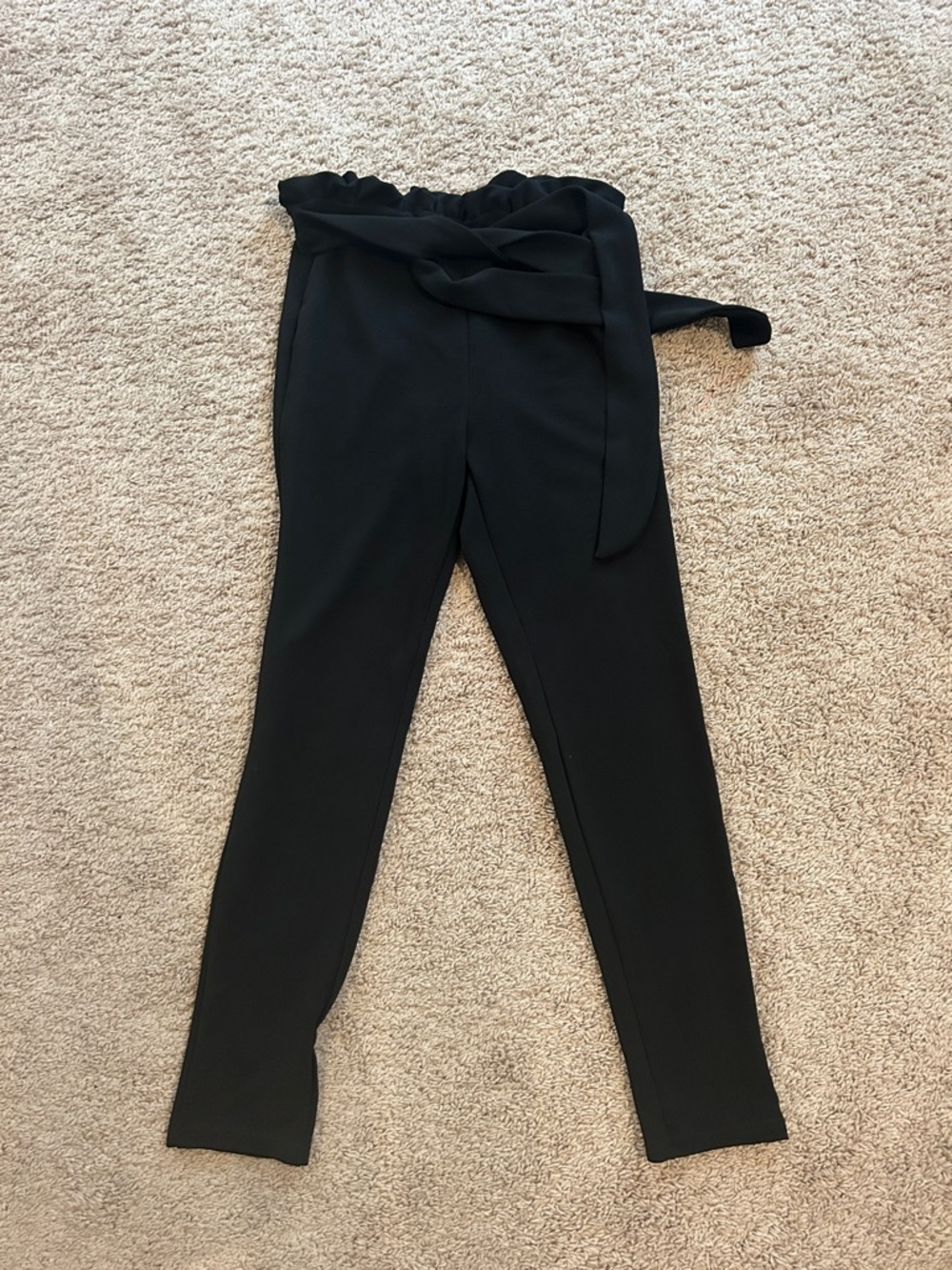 SHEIN Black Paperbag Waist Tie Front Skinny Pants